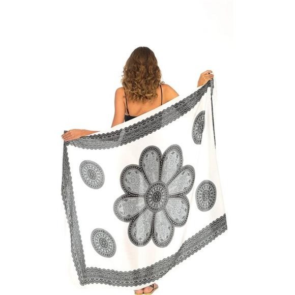 WOMENS Beach Swimsuit Cover Up Flower White/Black/Grey - Picture 4 of 6